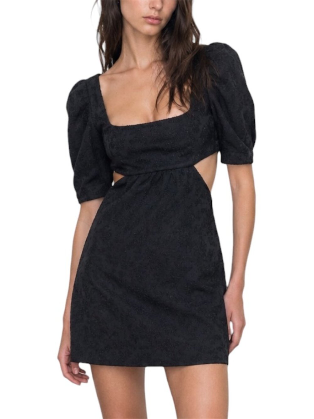 Size S NWT Majorelle Tillie  Black Textured Puff Sleeve Mini Dress